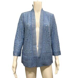 ALIA Blue Lace 3/4 Sleeve Open Front Cardigan Size M